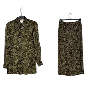 Vtg Caroll Paris Maxi Skirt Set Blouse Size 37 6 Made in France Artsy Semi Sheer